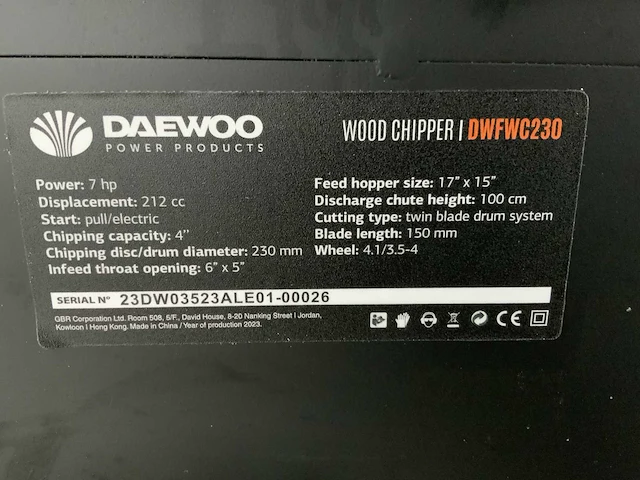 Daewoo - 2026 - dwfwc230 - wood chipper - afbeelding 2 van  16