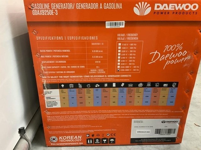 Daewoo - gdax9250e - benzine generator - afbeelding 7 van  15