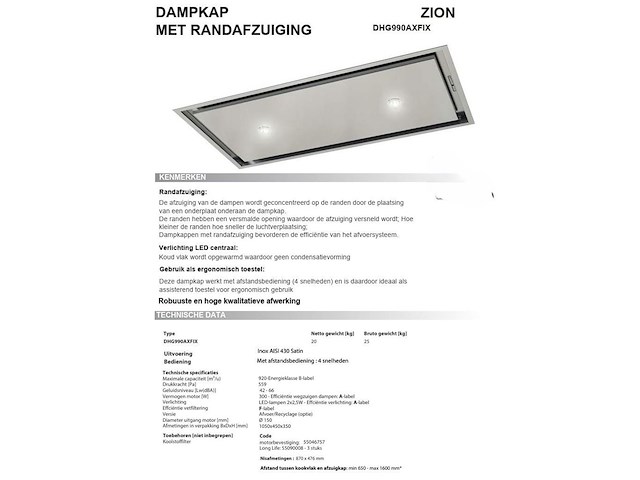 Dampkap zion dhg990axfix-plasma - afbeelding 5 van  6