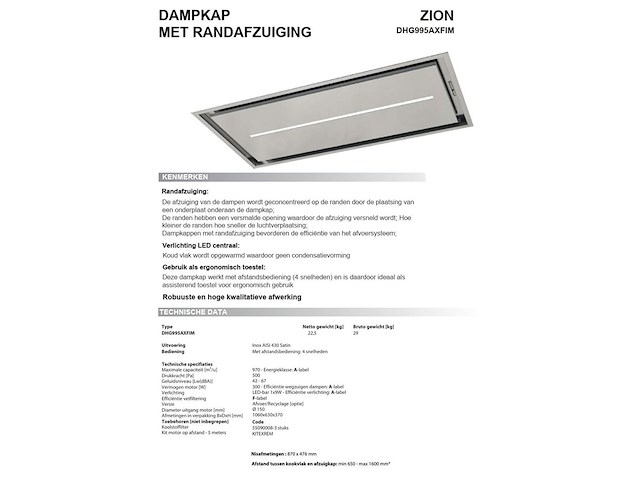 Dampkap zion dhg995axfim/ - afbeelding 6 van  7
