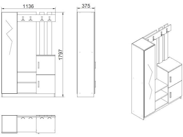 Dd7 kapstok | 100% melamine | atlantisch grenen, wit - afbeelding 6 van  6