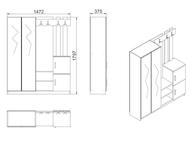 Dd8 kapstok | 100% melamine | atlantische den, antraciet - afbeelding 2 van  5