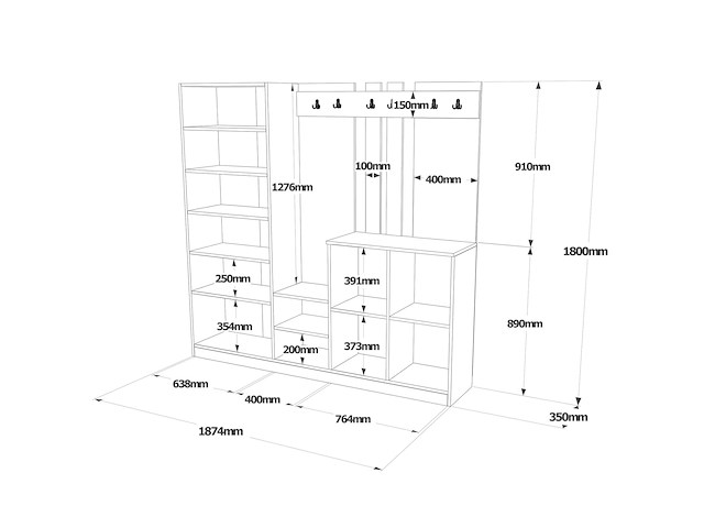 Dd9 kapstok | 100% melamine | atlantisch grenen, wit - afbeelding 5 van  6