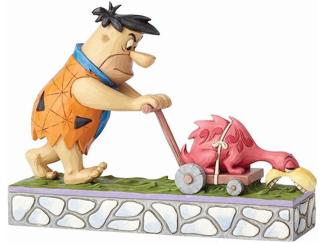 De flintstones - jim shore beeldje - enesco - fred maait het gazon "mower-a-saurus" 4058333 - afbeelding 1 van  3