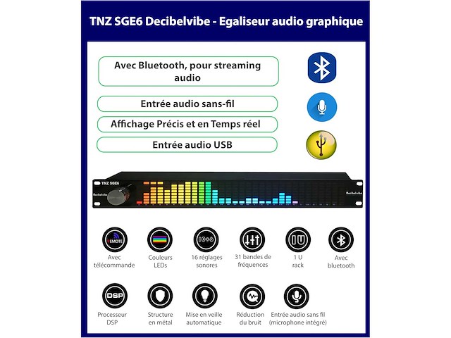 Decibelvibe tnz sge6 - audio grafische equalizer met rca-jack 3.5 input/output - afbeelding 6 van  7
