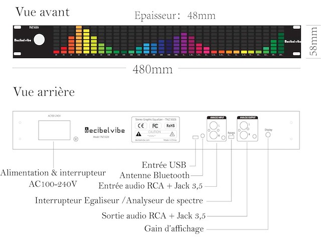 Decibelvibe tnz sge6 - audio grafische equalizer met rca-jack 3.5 input/output - afbeelding 2 van  4