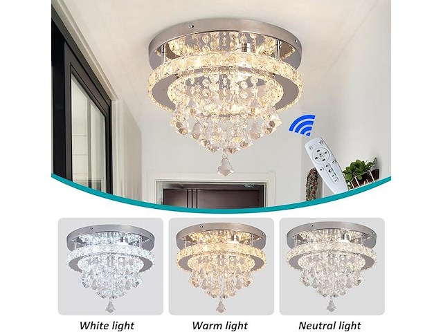 Deckrico kristallen plafondlamp warmwit/koel/neutraal met dimmer en afstandsbediening - afbeelding 3 van  4
