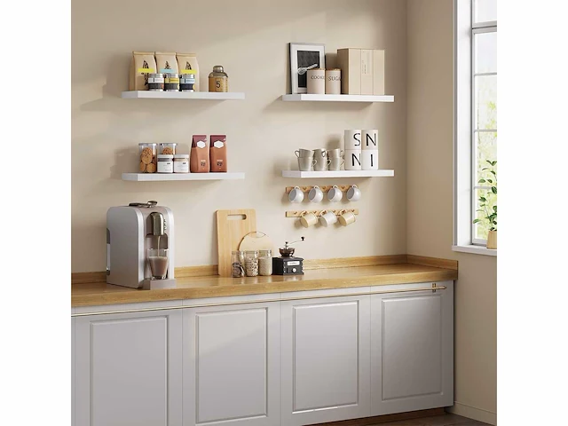 Decoratieve mdf wandplanken, set van 4 hangplanken, wit - afbeelding 1 van  5