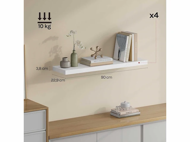 Decoratieve mdf wandplanken, set van 4 hangplanken, wit - afbeelding 3 van  5