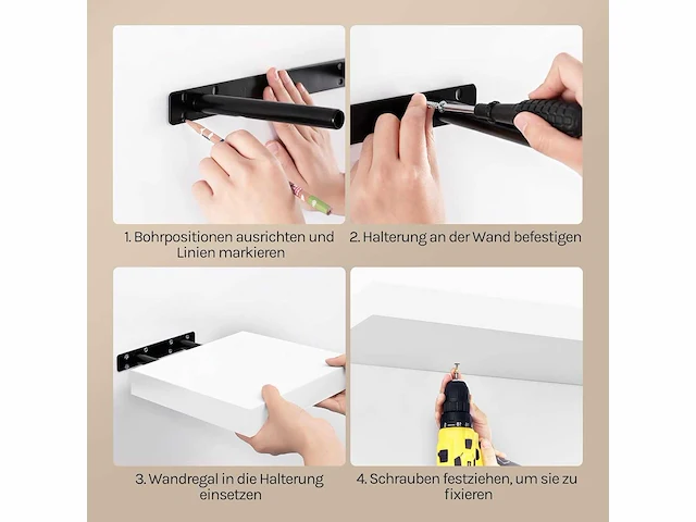 Decoratieve mdf wandplanken, set van 4 hangplanken, wit - afbeelding 5 van  5