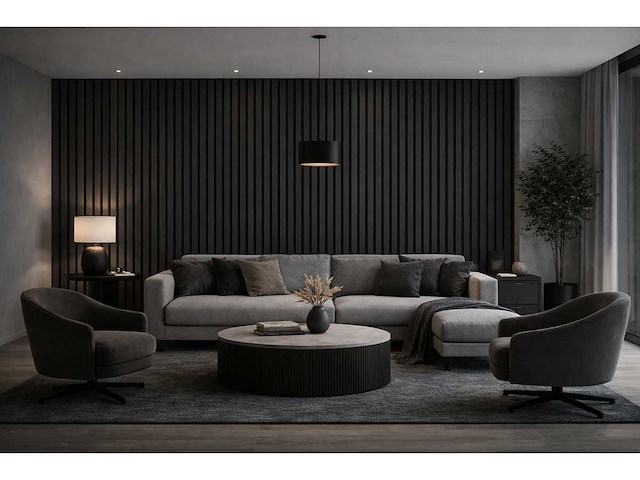 Decoratieve strip (14x) akoestisch wandpaneel zwart 2720x620x50mm - afbeelding 6 van  9