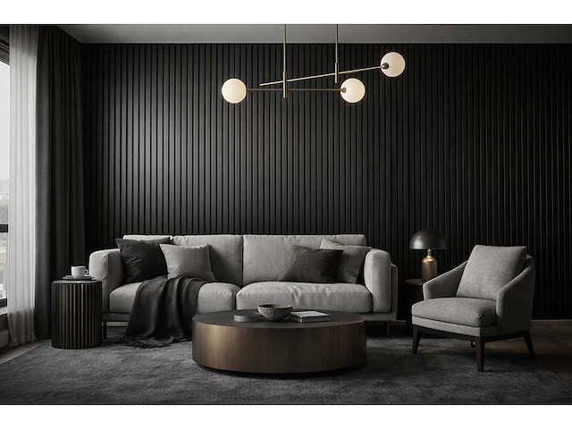 Decoratieve strip (5x) akoestisch wandpaneel donkergrijs 2700x600x21mm - afbeelding 1 van  3