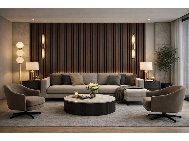 Decoratieve strip (5x) akoestisch wandpaneel walnoot 2700x600x21mm - afbeelding 1 van  2