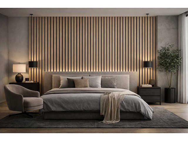 Decoratieve strips (20x) akoestische wandpaneel crème 2700x600x21mm - afbeelding 2 van  3