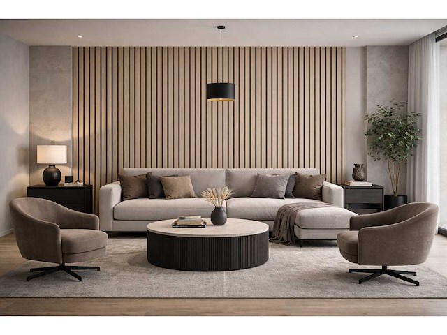 Decoratieve strips (20x) akoestische wandpaneel crème 2700x600x21mm - afbeelding 1 van  1