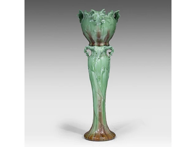 Delphin massier (1836-1907), a jardinière on stand decorated with thistles, total h: 145 cm - afbeelding 1 van  9