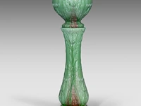 Delphin massier (1836-1907), green glazed ceramic jardinière on stand decorated with thistles 113 cm. (44.49 in.) - afbeelding 2 van  8
