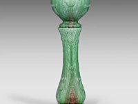 Delphin massier (1836-1907), green glazed ceramic jardinière on stand decorated with thistles 113 cm. (44.49 in.) - afbeelding 3 van  8