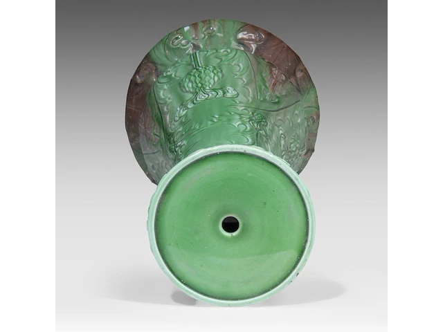 Delphin massier (1836-1907), green glazed ceramic jardinière on stand decorated with thistles 113 cm. (44.49 in.) - afbeelding 5 van  8