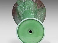 Delphin massier (1836-1907), green glazed ceramic jardinière on stand decorated with thistles 113 cm. (44.49 in.) - afbeelding 5 van  8