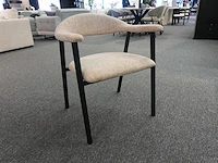 Design armstoel japandi zwart houtstijl, crème teddystof – set van 2
