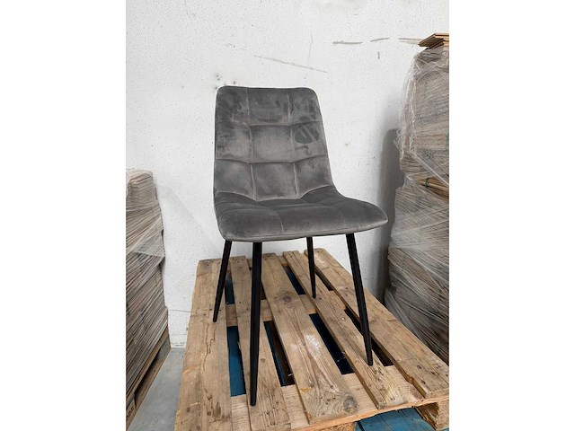 Design eetkamerstoelen grijs velvet (4x) - afbeelding 1 van  4