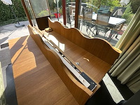 Design zitbank met golvende rugleuning, hout/eiken afwerking - afbeelding 3 van  4