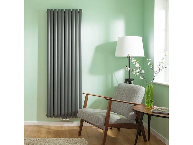 Designradiator ovaal dubbel 1800x354mm 12 tubes 1230 watt mat zwart - afbeelding 1 van  1