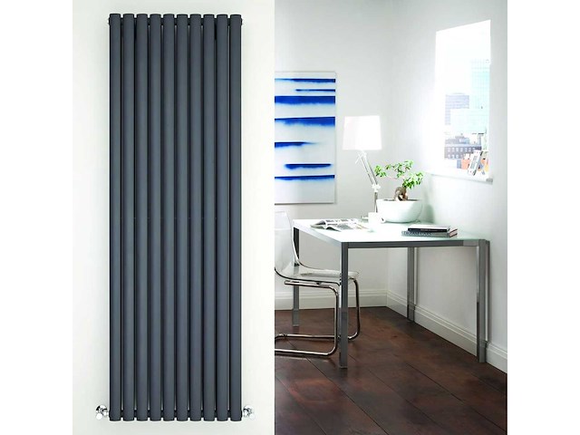 Designradiator ovaal dubbel 1800x354mm 12 tubes 1230 watt mat zwart - afbeelding 1 van  3