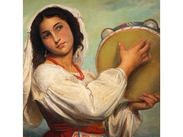 Desiré mergaert (act.1865-1890), 'la pascuccia', 1866, oil on canvas 90 x 62 cm. (35.42 x 24.41 in.), frame: 118 x 90 cm. (46.46 x 35.42 in.) - afbeelding 6 van  7