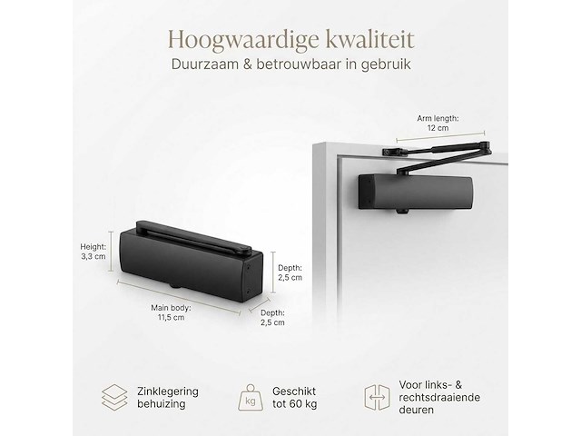 Deurdranger - hydraulisch en verstelbaar - deurdrangers voor binnen - tot 60 kg - geruisloos sluiten - afbeelding 4 van  6