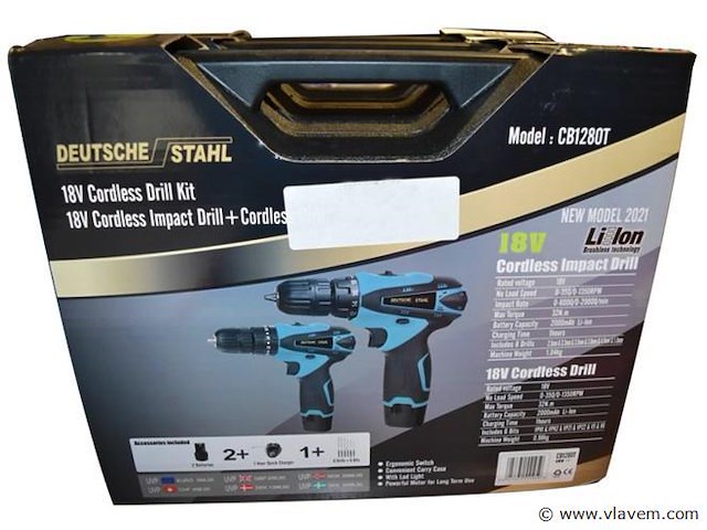 Deutsche stahl accu boormachineset 18v dubbele set - afbeelding 2 van  2