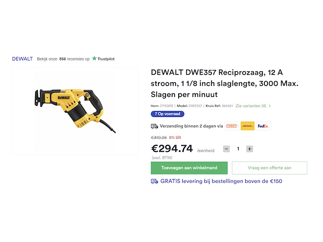 Dewalt reciprozaag dwe357 - afbeelding 9 van  9