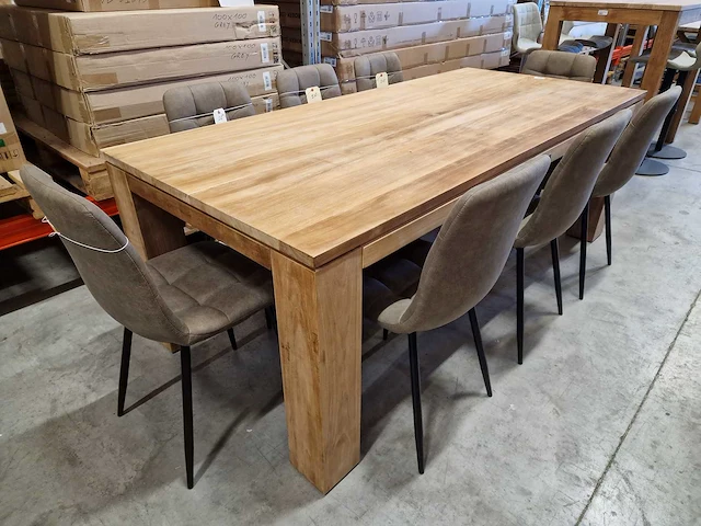 Diamond collection teak interieurtafel 220 x 100 x h78cm - dikke blokpoten 13cm - afbeelding 1 van  4