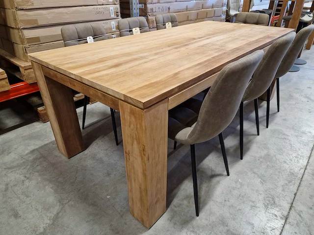 Diamond collection teak interieurtafel 220 x 100 x h78cm - dikke blokpoten 13cm - afbeelding 4 van  4