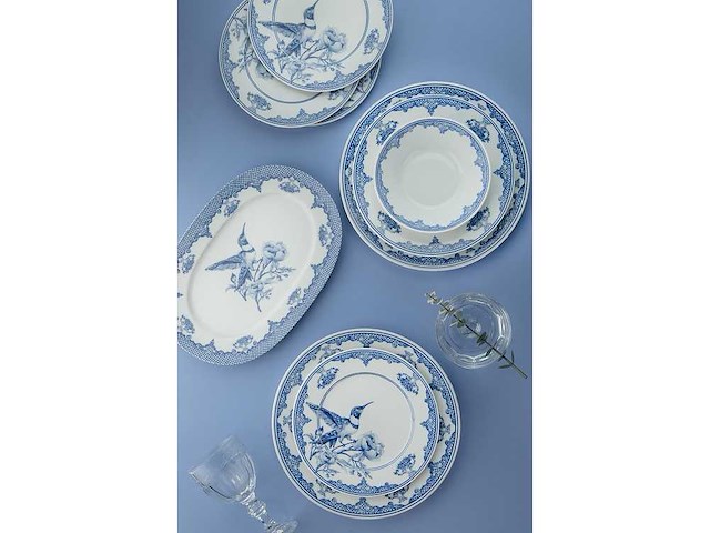 Dinerset (26 stuks) - blauw/wit - afbeelding 2 van  6
