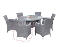 Dining set 7-delig - grijs wicker met grijze kussens - glazen tafelblad - afbeelding 3 van  3