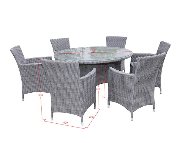 Dining set 7-delig - grijs wicker met grijze kussens - glazen tafelblad - afbeelding 3 van  3
