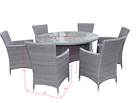 Dining set 7-delig - grijs wicker met grijze kussens - glazen tafelblad - afbeelding 3 van  3