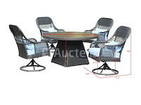 Dining set redonda | 5-delig | wicker | antraciet wicker + blauwe kussens - afbeelding 2 van  3
