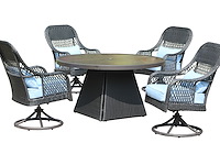 Dining set redonda | 5-delig | wicker | antraciet wicker + blauwe kussens - afbeelding 2 van  3