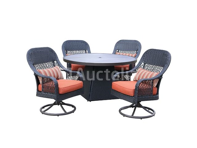 Dining set redonda | 5-delig | wicker | antraciet wicker + oranje kussens - afbeelding 2 van  3