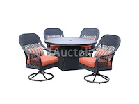 Dining set redonda | 5-delig | wicker | antraciet wicker + oranje kussens - afbeelding 2 van  3