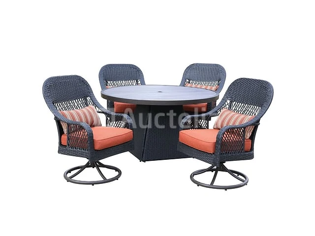 Dining set redonda | 5-delig | wicker | antraciet wicker + oranje kussens - afbeelding 1 van  3