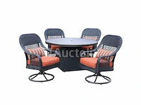 Dining set redonda | 5-delig | wicker | antraciet wicker + oranje kussens