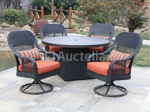 Dining set redonda | 5-delig | wicker | antraciet wicker + oranje kussens - afbeelding 2 van  3