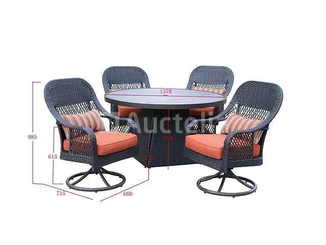 Dining set redonda | 5-delig | wicker | antraciet wicker + oranje kussens - afbeelding 3 van  3
