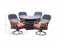 Dining set redonda | 5-delig | wicker | antraciet wicker + oranje kussens - afbeelding 3 van  3