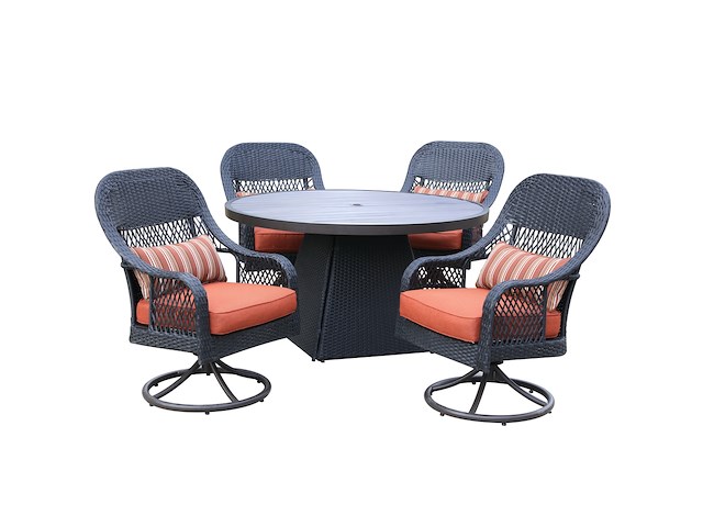 Dining set redonda | 5-delig | wicker | antraciet wicker + oranje kussens - afbeelding 2 van  3