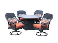 Dining set redonda | 5-delig | wicker | antraciet wicker + oranje kussens - afbeelding 2 van  3